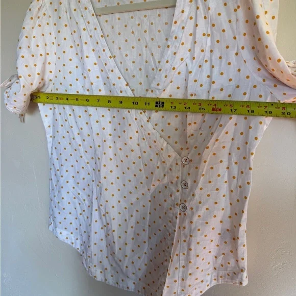 Anthropologie Maeve Shirt Top Women M Cream Linen Polka Dot Wrap Vintage Beach - Picture 10 of 11